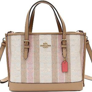 NWT Coach Mollie Tote 25 Signature Jacquard Handbag Pink Ivory Taffy Tan C8416